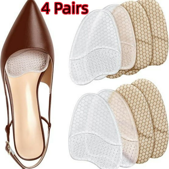 Metatarsal Pads for Women, Ball of Foot Cushions, Heel Inserts, High Heel Comfort Pads (4 Pairs), Anti Slip, Invisible Design