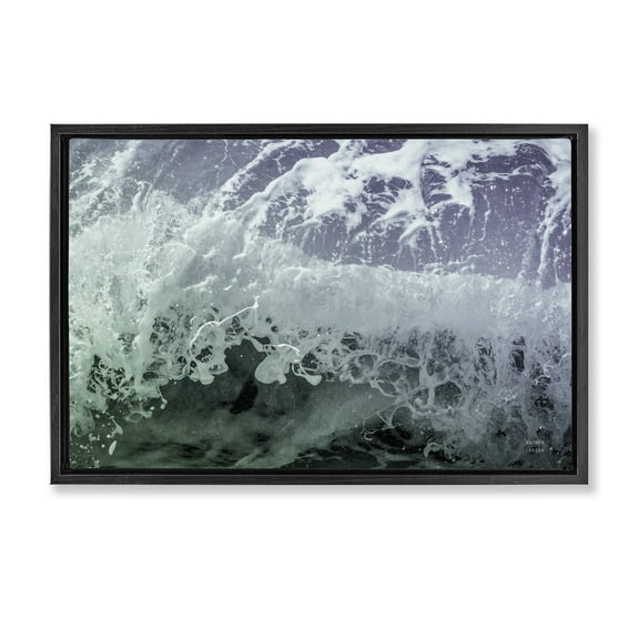 Stupell Industries Splashing Blue Waves Landscape Photography Black Floater Framed Canvas Art Print Wall Art, 25 x 17