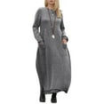 thumbnail image 3 of Glonme Women Winter Knit Tunic Midi Dresses Long Sleeve Side Split Lace Stitching Dress Solid Color Soft Knitted Dress, 3 of 3