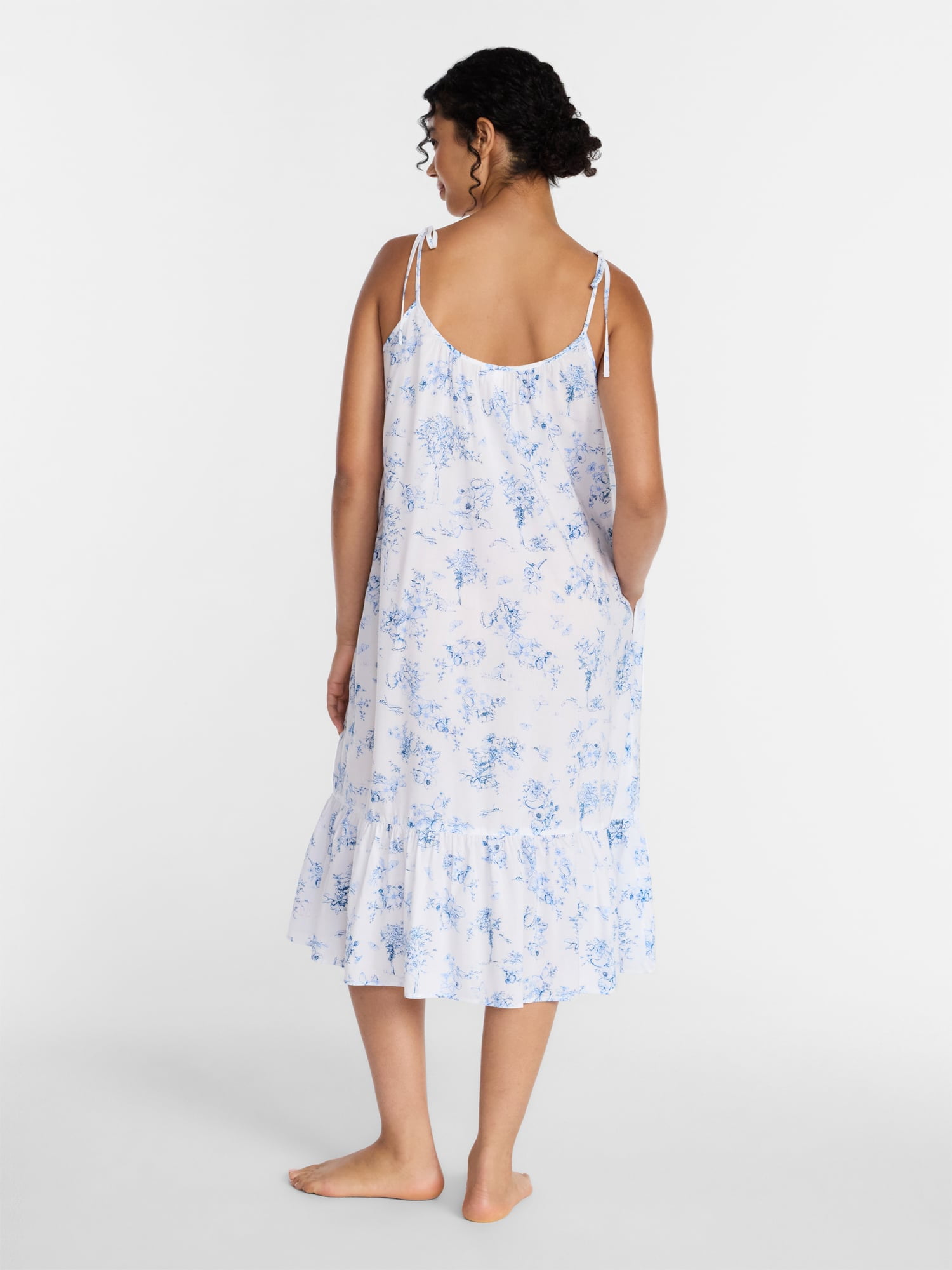 Joyspun Women's Woven Midi Sleep Gown with Shoulder Tie, Sizes XS-3X