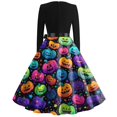 thumbnail image 4 of Womens Halloween Hepburn Dresses Moon Spider Webeb Crew Neck Spooky Hepburn Dresses Bat Pumpkin Long Sleeve Horror Hepburn Dress, L, 4 of 4
