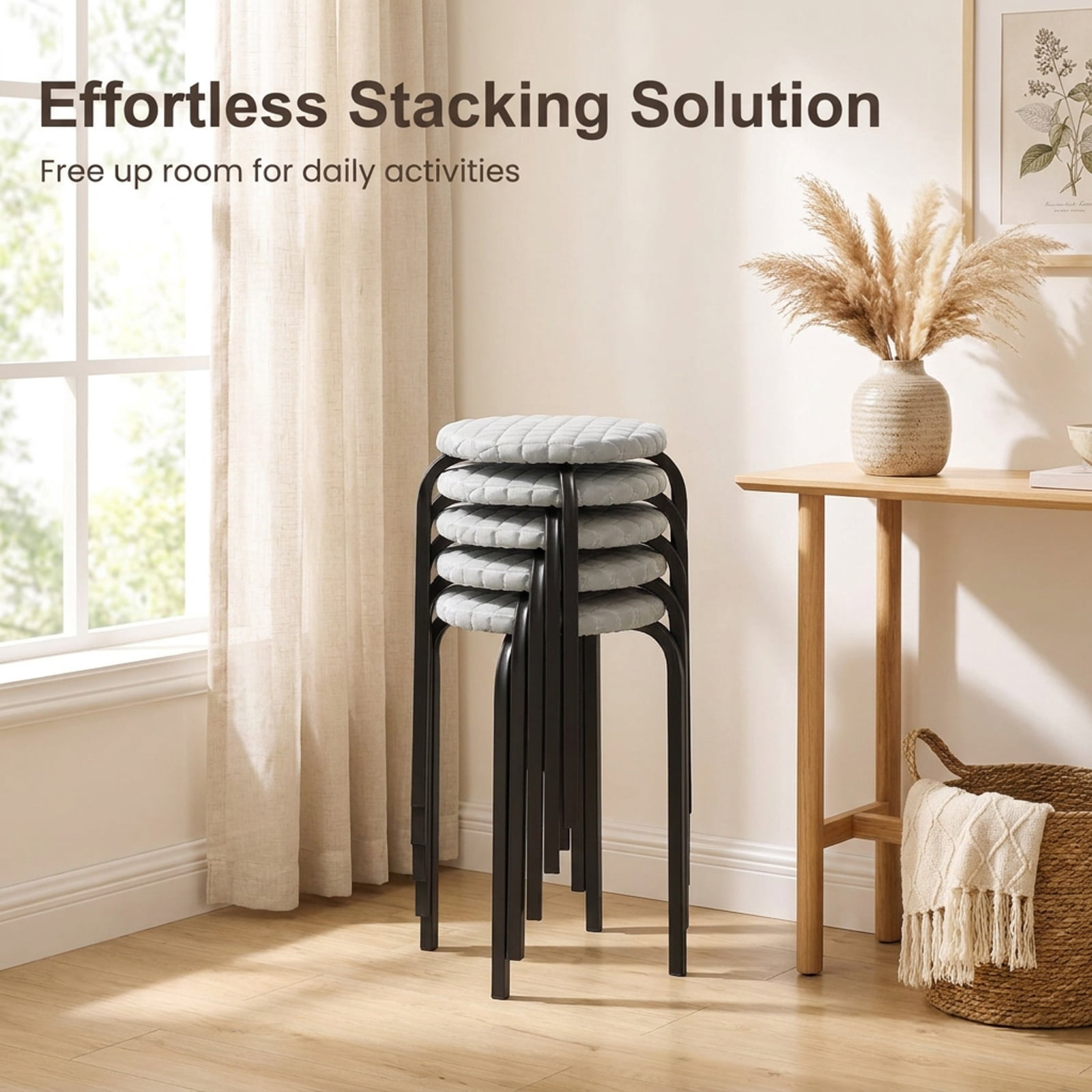 Furnibear 18 Inch Round Stackable Stools with Removable Washable Covers Set of 6
