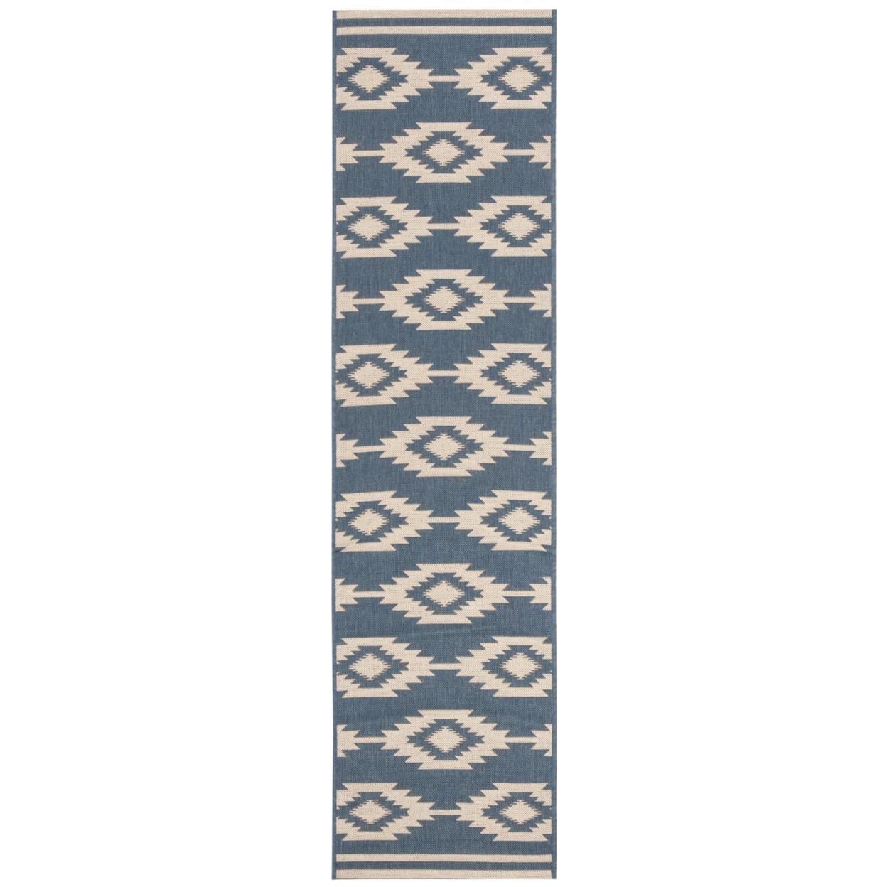 SAFAVIEH Beach House Vasiliki Geometric Indoor/Outdoor Area Rug, Cream/Blue, 5'3" x 7'6"