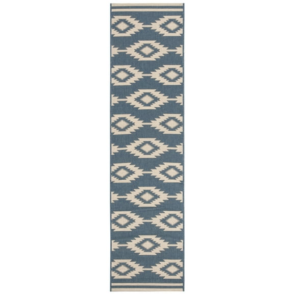 SAFAVIEH Beach House Vasiliki Geometric Indoor/Outdoor Runner Rug, Cream/Blue, 2'2" x 8'