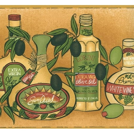 - St. James / York KR2568B Bottled Olive Oil Variants Wallpaper Border, Tan