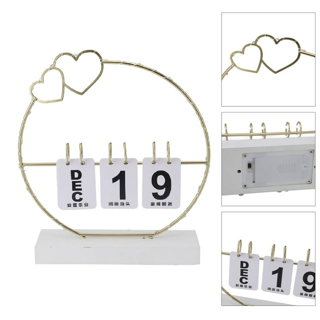 LED Perpetual Flip Calendar, Creative Design Multifunctional Iron Material Soft Lighting Table Desk Decor Calendars for Home Dorm