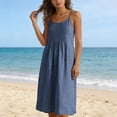 thumbnail image 4 of Women's Cotton Adjustable Spaghetti Strap Cami Dress Pleated Front Casual Sleeveless Solid Color Midi Dress Navy XXL(XXL), 4 of 9