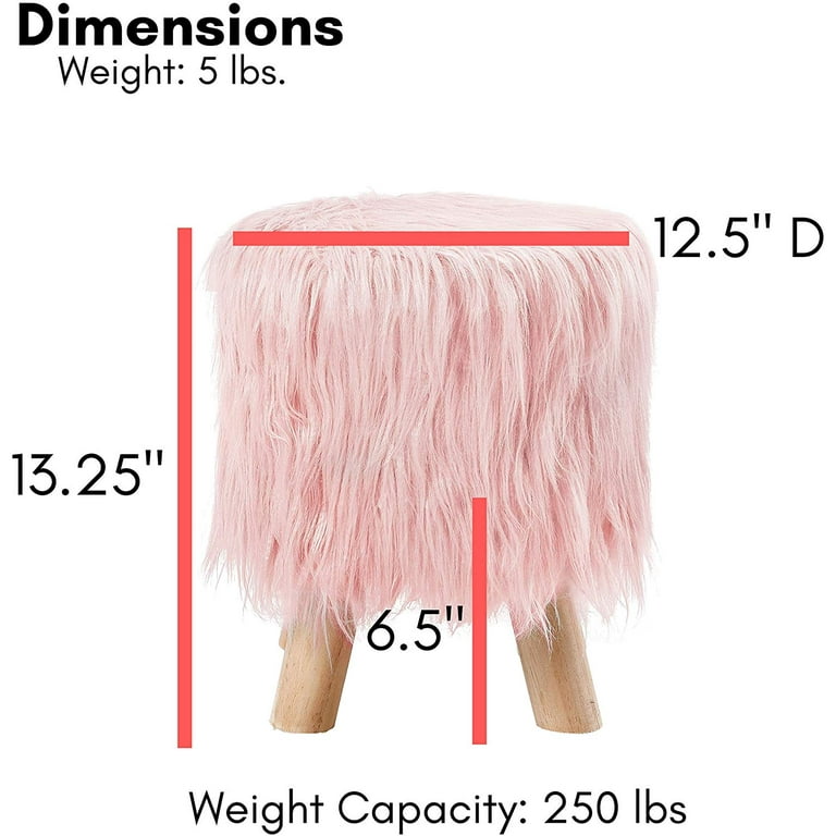 BirdRock Home Faux Fur Foot Stool Ottoman with Wood Legs Pink