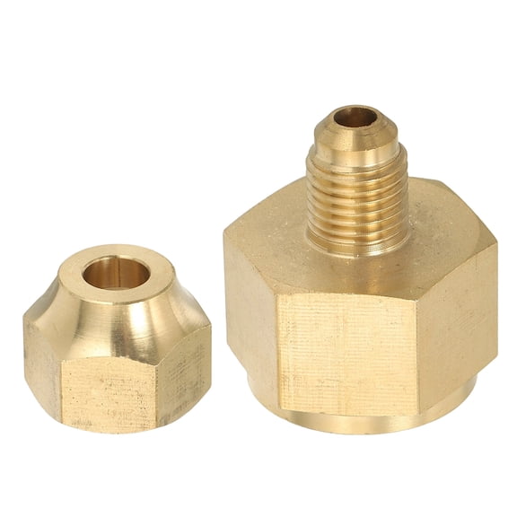 Uxcell Brass Pipe Fitting, 1/2"G Female x 1/4" Flare Male Reducer Adapter SAE 45 Degree Brass Flare Pipe Extension Connector with Nut for Air Conditioner Gas Line Refrigeration HVAC