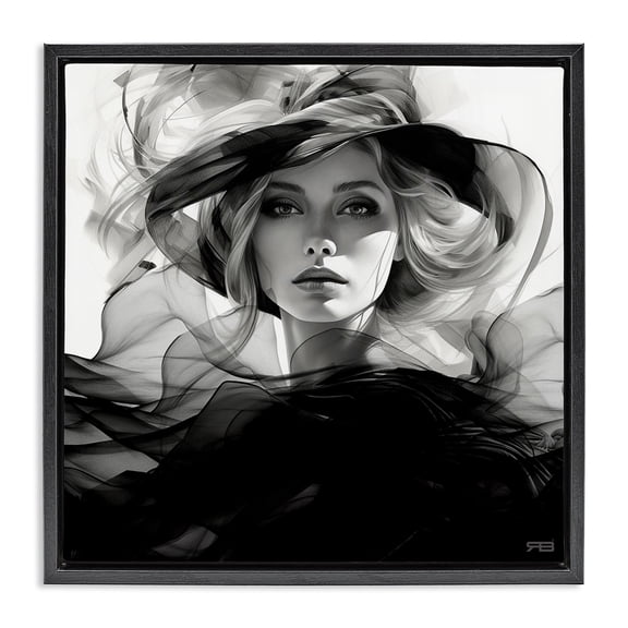 Stupell Industries Art Deco Woman & Flowing Fabrics Black Floating Frame Canvas Art, 18 x 18, by RB
