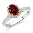 thumbnail image 2 of Gem Stone King 10K White Gold Red Rhodolite Garnet Lab Grown Diamond Halo Engagement Ring for Women (1.21 Cttw, Oval 7X5MM, Gemstone January Birthstone, Size 8), 2 of 4