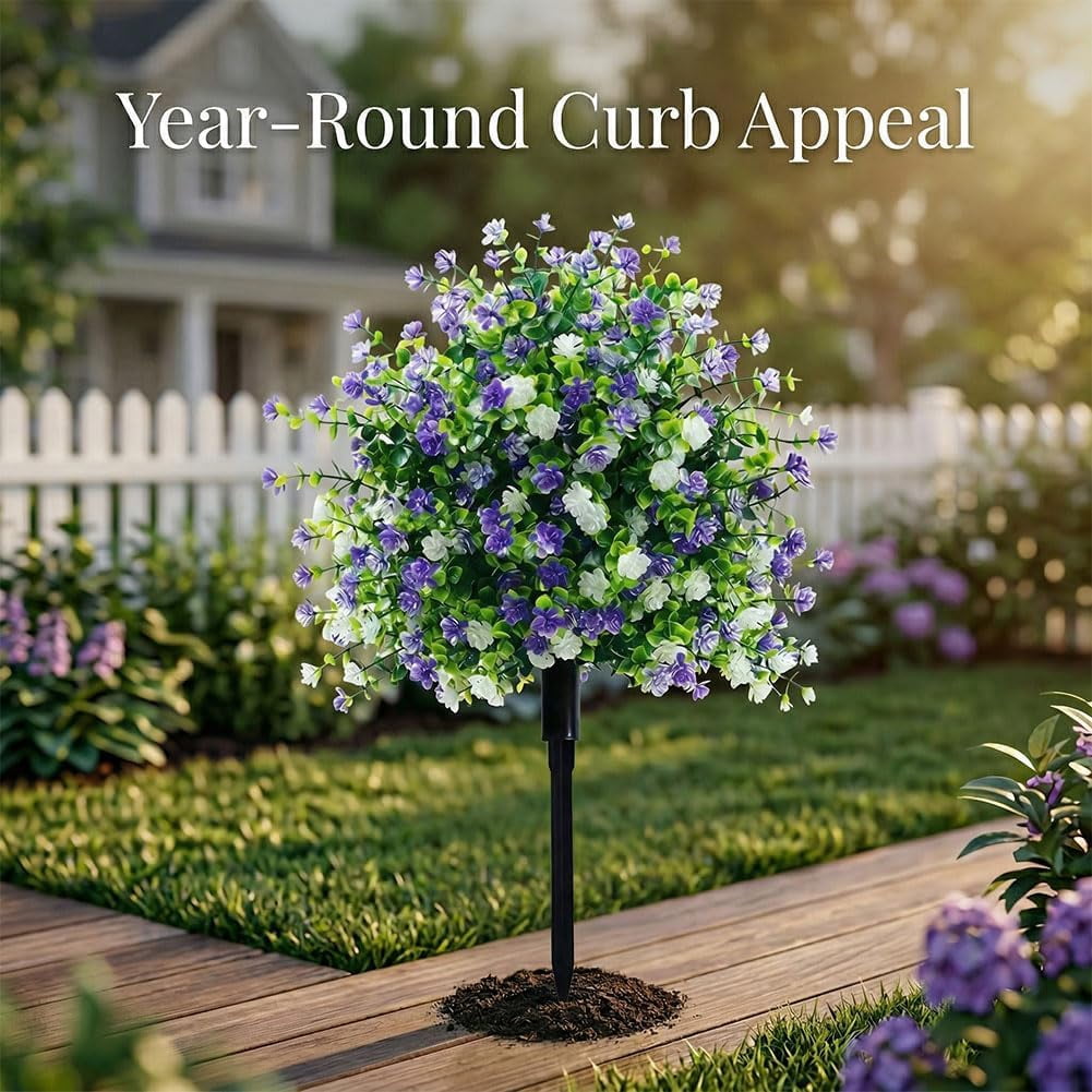 17.72 inches Artificial Potted Trees with Ground Stakes, UV-Resistant Artificial Flowers for Outdoors with Stakes, Indoor & Outdoor Decoration Decoratio, Home Garden Wedding Settings (4pcs)