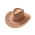 thumbnail image 2 of Suede Cowboy Hat Western Style Sturdy Hand Wash Wide Brim for Birthday Party Brown, 2 of 9