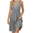 thumbnail image 2 of Puntoco Vestido De Manga Corta Con Cuello En V, Vestido Sin Mangas Con Cuello En V, Color Sólido, Sin Bolsillo, Vestido De Temperamento, Vestido Sin Mangas Con Cuello En V, Vestido Gris Xxl, 2 of 5