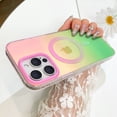 thumbnail image 2 of OOK For iPhone 15 Pro Max Case Magnetic, Compatible with Magsafe Cute Gradient Rainbow Iridescent Matte Protective Phone Case with Screen Protector for Girls Women, Fluorescent Pink & Green, 2 of 5