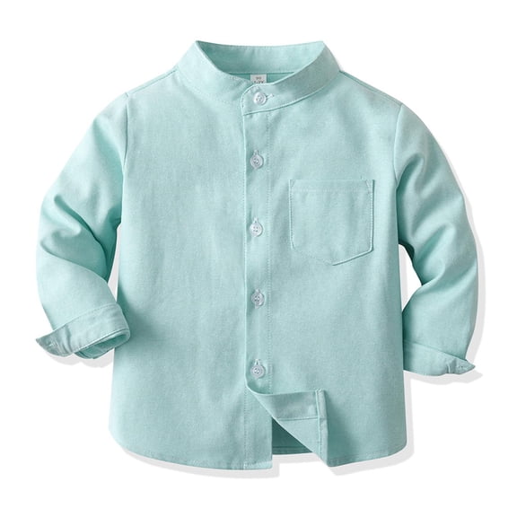 FYDUU Boys Long Sleeve Dress Shirts Solid Color Stand Collar Classic Button Down Shirt For Kids Formal Wear Spring Fall Children's School Uniform Shirts 4-5 Years
