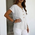 thumbnail image 7 of Linen Shirts for Women Short Sleeve V Neck Button Down Loose Gauze Blouses, 2XL, 7 of 7
