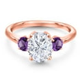 thumbnail image 3 of Gem Stone King 18K Rose Gold Plated Silver White Moissanite and Purple Amethyst Engagement Ring for Women | 2.60 Cttw | Oval 9X7MM | Gemstone Birthstone | Size 8, 3 of 7