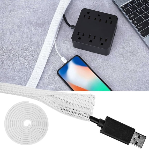 Nilight 10ft Braided Cable Sleeve - Wire Management, Split Self Wrapping Wire Loom for Computer, Automotive, Electrical, White