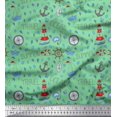 thumbnail image 1 of Soimoi Green Rayon Crepe Fabric Yacht & Direction Compass Nautical Print Sewing Fabric Yard 46 Inch Wide, 1 of 3