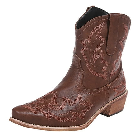 

Retro Women Embroidery Square Women s Snow Boots Heels -on Short Booties Western Boots for Women Rustic Pointed Toe Shoes Suede Boots for Women Womens Garde Delightful Women s Ankle Boots