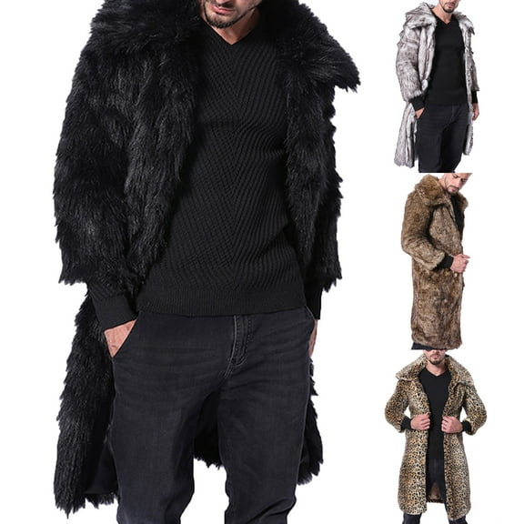 Miluxas Men's Fluffy Faux Fur Coat Winter Long Jacket Overcoat Parka Outwear Yellow