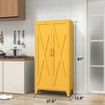 thumbnail image 5 of Double Door Pantry Cabinet Multifunctional Heavy Duty Storage Cabinet with 3 Layers Adjustable Shelves - 61 " Yellow Food Storage Cabinet for Living Room, Garage, Office Size： 61"H X 27.6"W X 13.8"D, 5 of 6