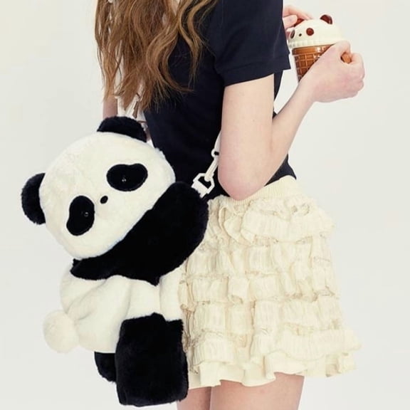 color Fashion Panda Plush Backpack, Cute Animal Bag With Soft Polyester Material And Spacious Compartment For School, Travel And Daily Use