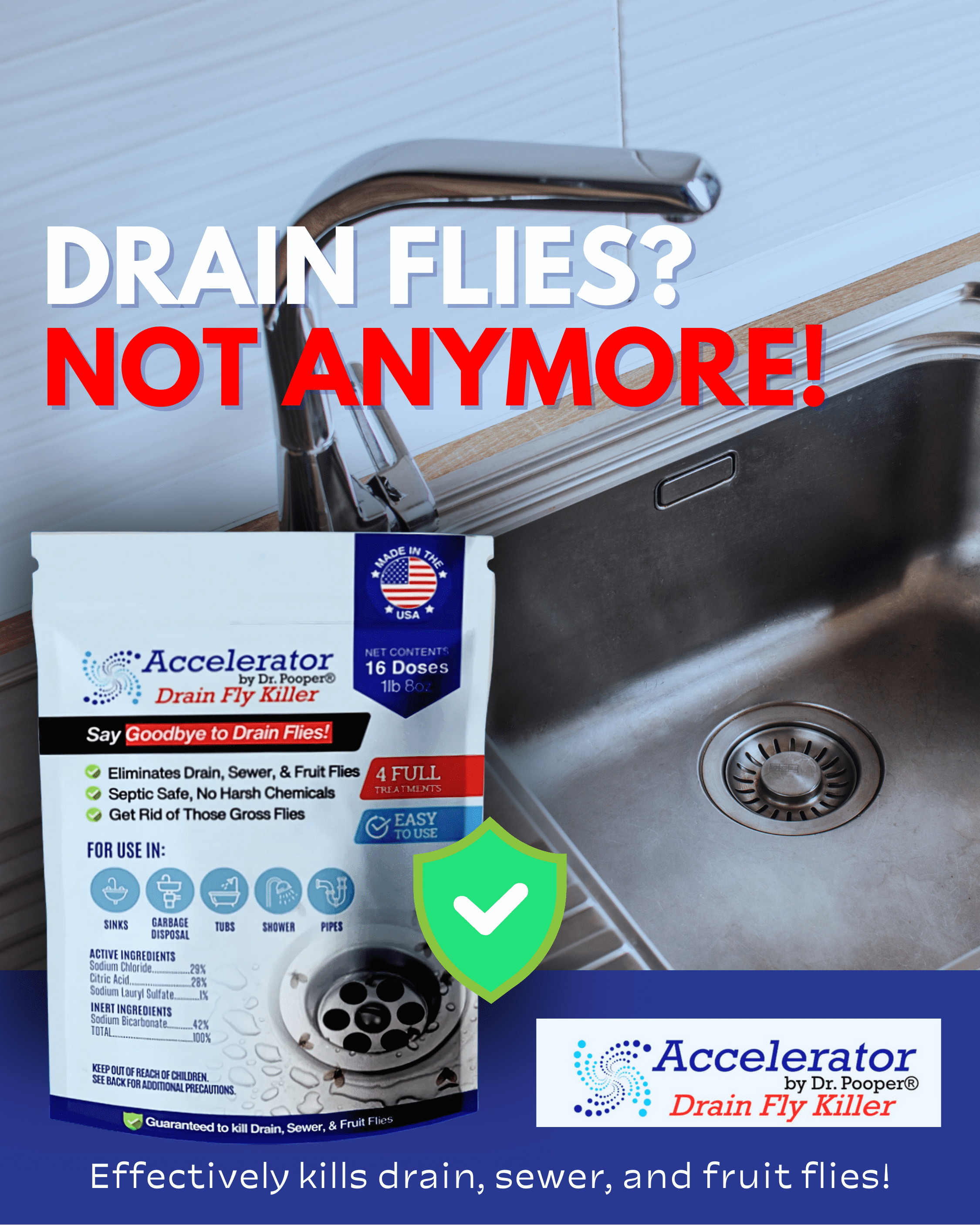 Accelerator by Dr. Pooper® Drain Fly Killer – Eliminates Drain Flies and Sewer Flies in Sinks, Drains & Showers