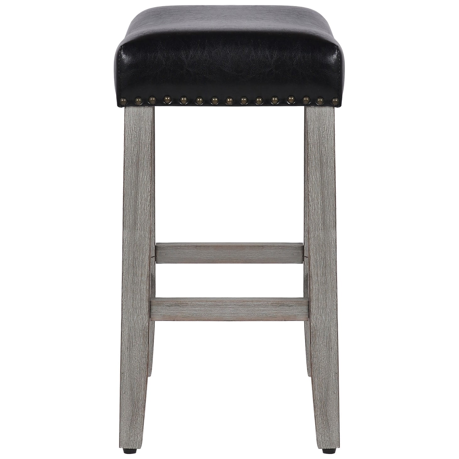 24" Inch Upholstered Saddle Seat Bar Stool, Antique Gray/Leather