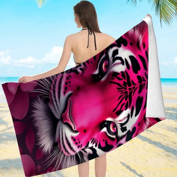 RKSupls Pink Tiger Floral Microfiber Beach Towel, Extra Large Quick Dry Lightweight Towel for Travel Swimming Camping, Soft Super Absorbent- 55.1x27.6in