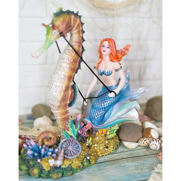 Ebros Nouveau Nautical Ocean Mermaid On Clam Riding Seahorse Chariot Statue 10"H