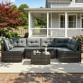 thumbnail image 2 of Patio Outdoor Furniture Sets, 7 Pieces All-Weather Rattan Sectional Sofa with Tea Table & Cushions, PE Rattan Wicker Sofa Couch Conversation Set for Garden Backyard Poolside, 2 of 9