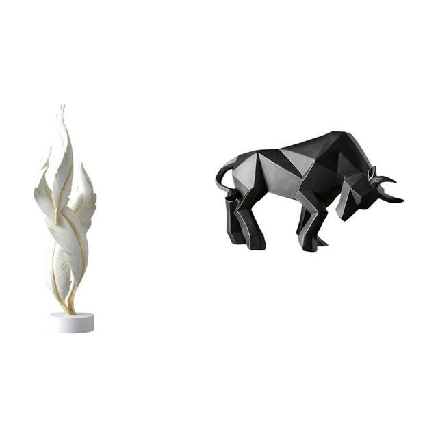 Escultura De Resina Moderna De Toro Con Plumas, Figura De Arte Abstracto, Adorno Coleccionable Decorativo Para Escritorio De Oficina, Chimenea, Armario, Entrada, Mesa, Estante.