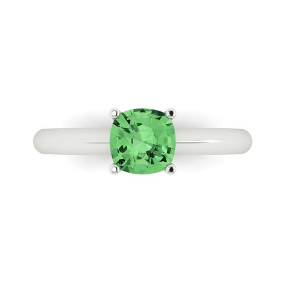 Solitaire Engagement Ring for Women - 1ct Simulated Green Diamond in 14K White Gold Promise Ring