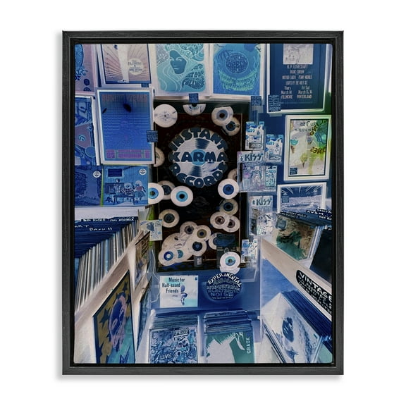 Stupell Industries Vintage Record Store Entertainment Painting Black Floater Framed Canvas Art Print Wall Art, 17 x 21