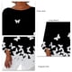 thumbnail image 4 of Blusa tipo túnica de manga 3/4 para mujer, informal, con dobladillo irregular, cuello redondo, estampado de moda, tipo 3 M, 4 of 5
