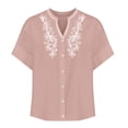 thumbnail image 5 of ClodeEU Women's Linen Blend Embroidered Short Sleeve Shirt,Casual Crewneck Blouse Top Pink,Womens Plus S, 5 of 6