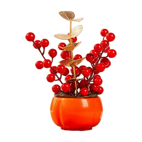 JeashCHAT Christmas Artificial Red Berry Table Decorations, Small Fake Plants Tabletop Centerpiece for Home Office Bedroom Living Room Kitchen Desk Shelf Decor