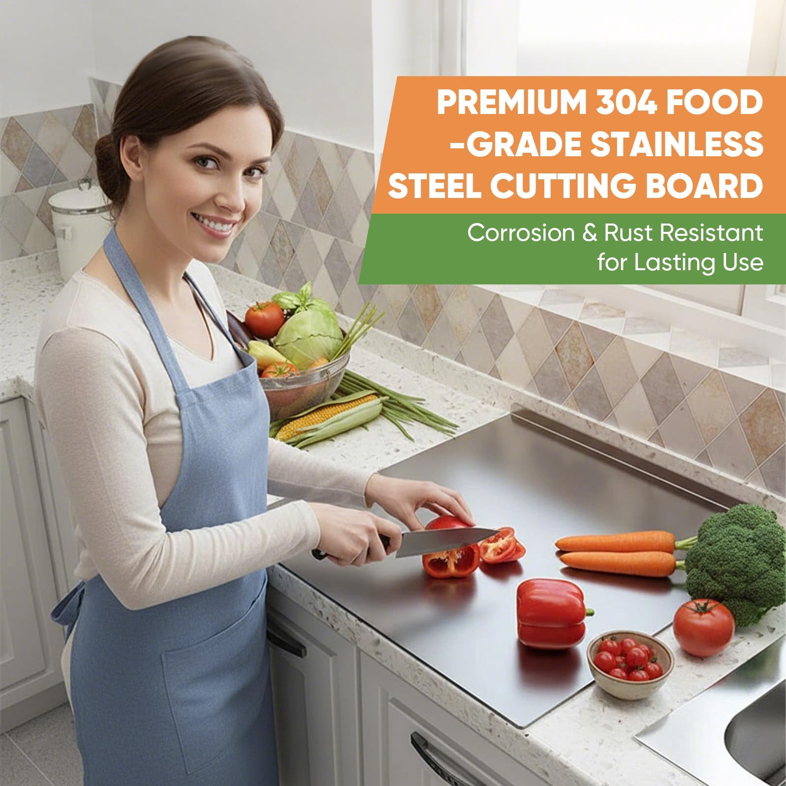 sakerplus stainless steel cutting board 11.8'' x 15.7'' (30x40 cm) with Lip,single stainless steel cutting board food prep,metal cutting board,stainless steel countertop cutting board,Easy To Clean