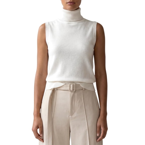 INSPIRE CHIC Womens Sweater Vest Shell Turtleneck Sleeveless Soft Chic Solid Layering Ribbed Hem Pullover Knit Tank Top Small White