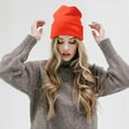 thumbnail image 3 of Daily Knited Plain Beanie - Stay Warm Stylish Stretchy Soft Beanie Hats for Men and Women, 12 inch, Blaze Orange, 3 of 10