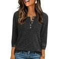 thumbnail image 2 of FAIWAD Sweaters for Women Notch V Neck 3/4 Sleeve Knit Pullover Tops Trendy Work Button Up Blouses, 2 of 7