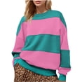 thumbnail image 2 of Fayshow0 Women Classic Striped Oversized Crewneck Dupes Color Block Long Sleeve Casual Sweatshirt Loose Pullover,Pink XL, 2 of 6
