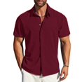 thumbnail image 1 of Camisa MAPICK de lino de manga corta con botones para hombre, color rojo vino, 1 of 5