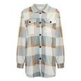 thumbnail image 4 of KBZDBZC Shirts For Women Women'S Brushed Plaid Shirts Long Sleeve Flannel Lapel Button Down Pocketed Shacket Jacket Coats Womens Tops(Khaki,M), 4 of 5