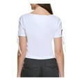 thumbnail image 2 of DKNY Jeans Womens Cropped Tied-Sleeve T-Shirt, 2 of 3