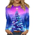 thumbnail image 2 of HOMBOM Womens Tops Long Sleeve Blue Outfits Crewneck Plus Size Ugly Christmas Christmas Xmas Cute T Shirts for Female, 2 of 9