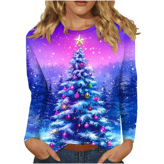 Fall Saving Talove Long Sleeve Shirts for Women Graphic Printed Sweatshirt Fall Fashion Must Haves Fall Fashion Outfits 2025 Womens Tops Trendy Plus Size Christmas Shirts