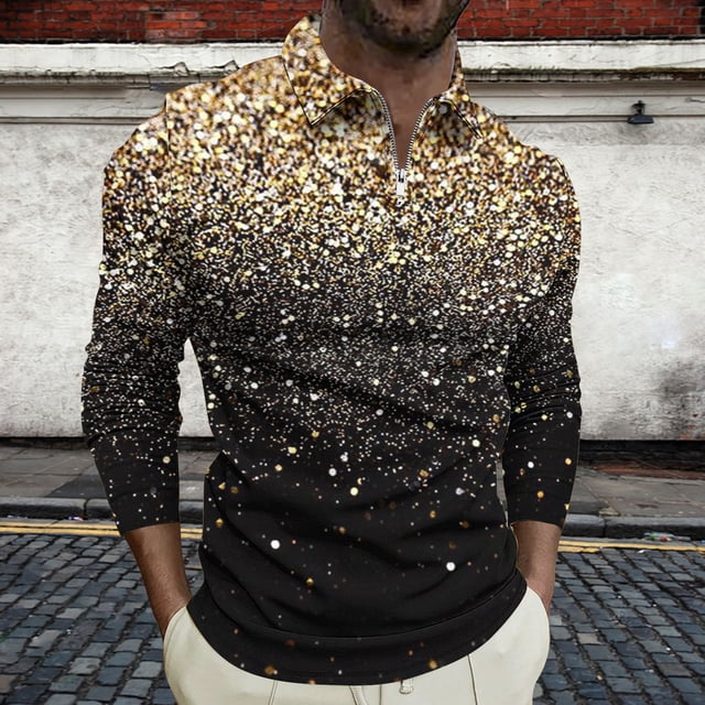 Blusa y camisa de manga larga con cuello vuelto para hombre, jersey de solapa con cremallera y manga larga, blusa informal estampada para San Valentín, poliéster para hombre